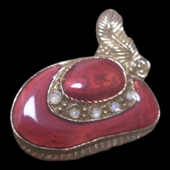 VTG Red Hat Society Jewelry Collection 8 Pieces Brooches, Earrings, Charm Watch - Picture 9 of 16